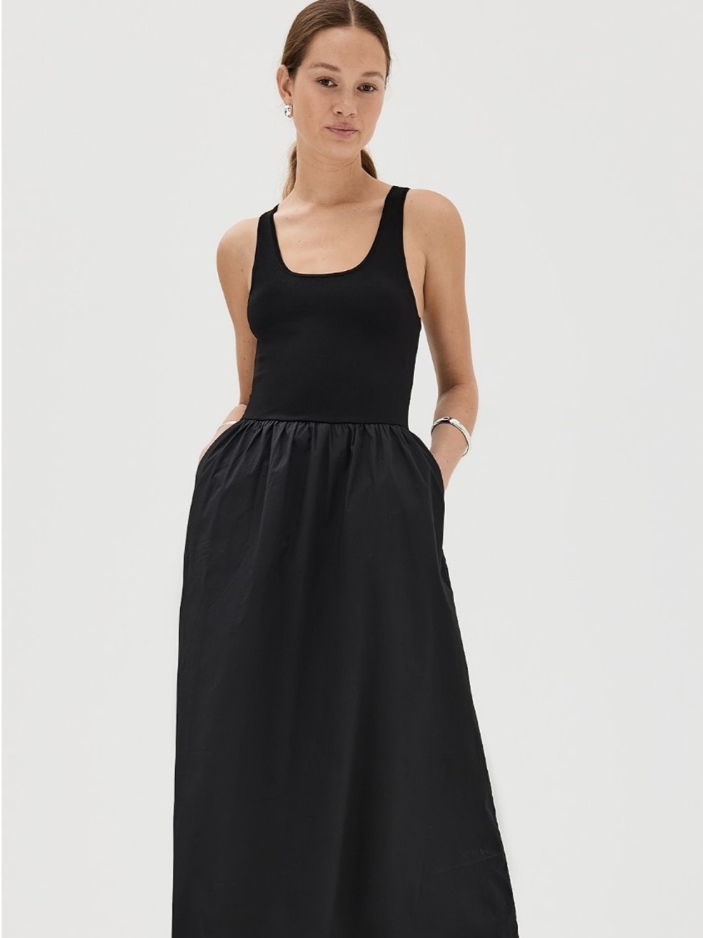 Pistola Faye Black Mixed Media Midi Dress